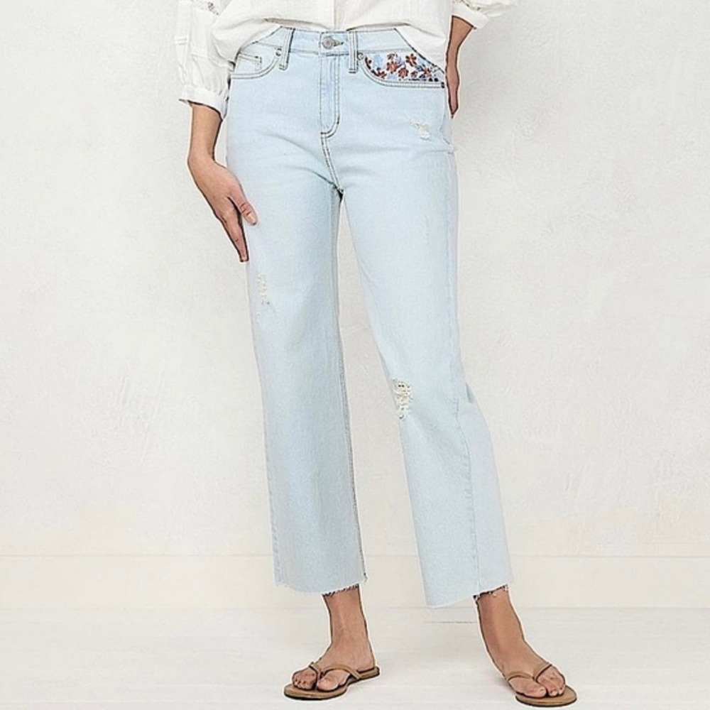 Lauren Conrad | NWT Super High Rise Size 6 Crop Floral Embroidered Jeans